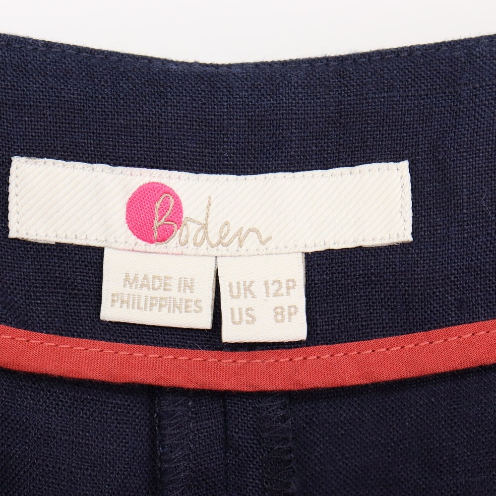 Boden Penzance Linen Pants Size 8P Navy Blue Linen Sailor Wide Leg Cropped Pants - Picture 4 of 7